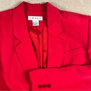 Chaus Vintage Silk Blazer Red 2 Button Women's 10